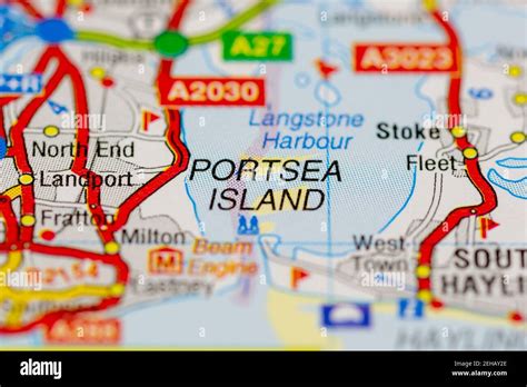 Portsea island, portsmouth and surrounding areas shown on a road map or ...