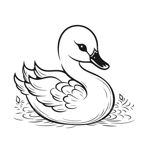 Black And White Illustration Of A Swan Outline Sketch Drawing Vector ...