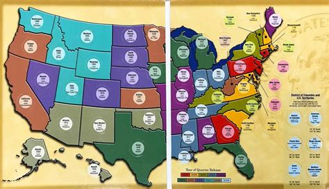 US State Quarter Collection Coin Map Display 50 States DC + Territories ...