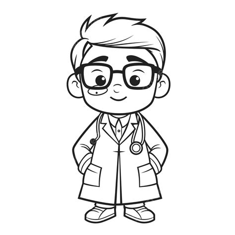 Young Doctor Drawing Coloring Pages For Kids Outline Sketch Vector ...