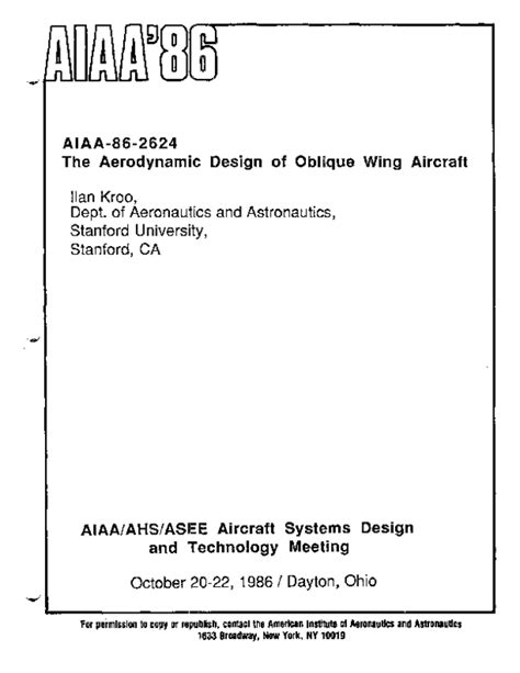 (PDF) The aerodynamic design of oblique wing aircraft | Ilan Kroo ...