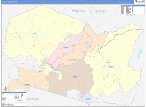 Tucker County, WV Wall Map Color Cast Style by MarketMAPS - MapSales.com