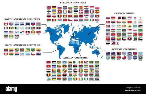 World flags and world map.Map of world and flags of the countries by ...