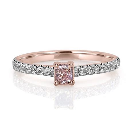 Real 0.50ct Natural Fancy Pink Diamond Engagement Ring 18K Solid Rose Gold