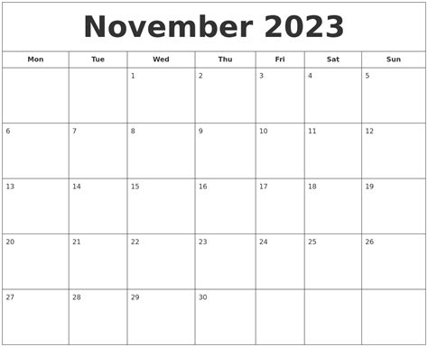 November 2023 Printable Calendar