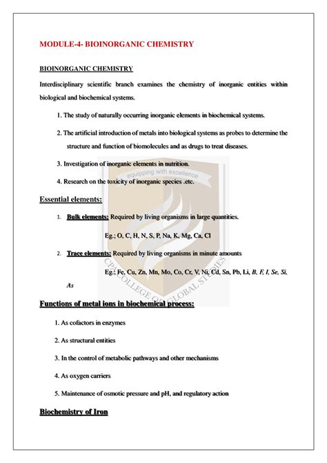 Module-3 Bioinorganic Chemistry - MODULE-4- BIOINORGANIC CHEMISTRY ...