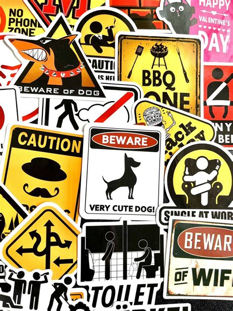 50pcs Funny Warning Sign Sticker Pack Decorative Home Room Art - Etsy