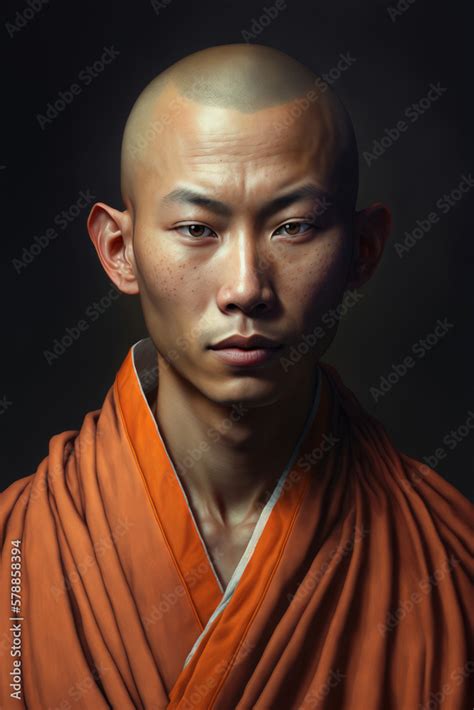 Portrait of a young Asian man looking like a shaolin monk, created with ...