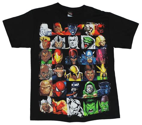 Marvel - Marvel Comics Mens T-Shirt - 30 Box Grid of Good And Bad ...