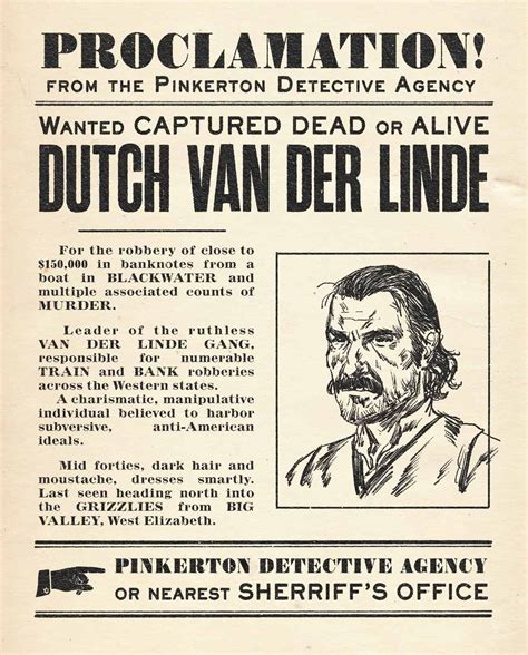 Dutch Wanted Poster Published By Rockstar - Red Dead Redemption 2 ...