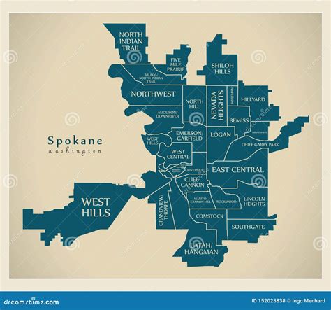 Modern City Map - Spokane Washington City Of The USA With Neighborhoods ...