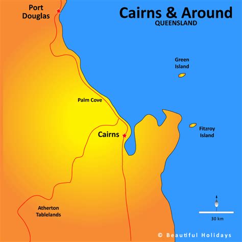 Cairns Map Showing Attractions & Accommodation