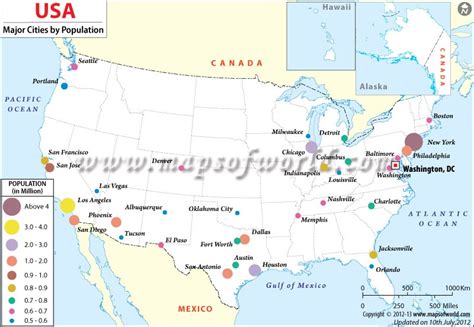 Most Populated Cities in US, Map of Major Cities of USA (by Population)