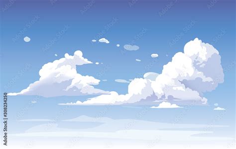 Vector blue sky clouds. Anime clean style. Background design Stock ...