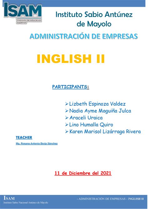 Inglés Básico II Dialogo Trabajo - ISAM - ADMINISTRACIÓN DE EMPRESAS ...