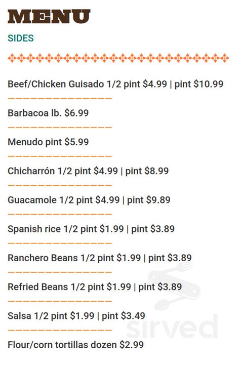 El Pato Mexican Food menu in McAllen, Texas, USA