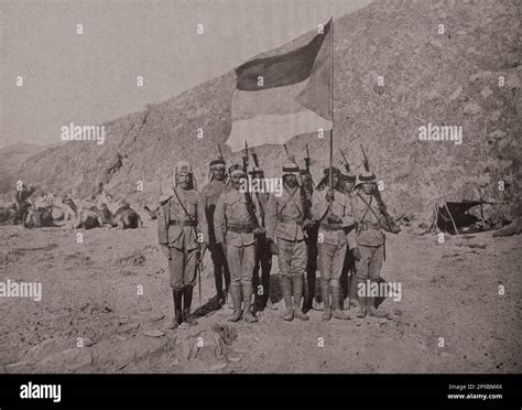 Wolrd War I. Middle East. The flag of the independent kingdom of Hejaz ...