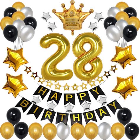 Buy 28th Birthday Decorations for Men Boy Women Girl,Black and Gold ...