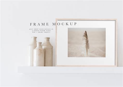 Frame Mockup #571, Beige Wood Landscape Photo Frame Mockup, Boho Chic ...