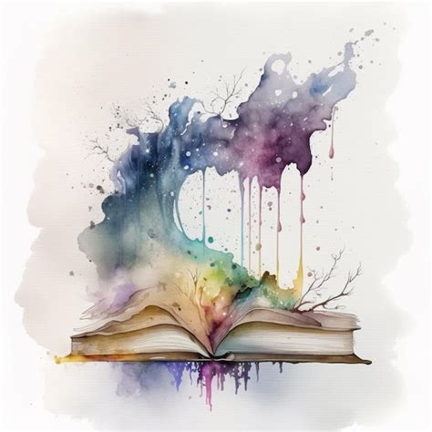 Premium AI Image | Painting of an open book with a splattered ...