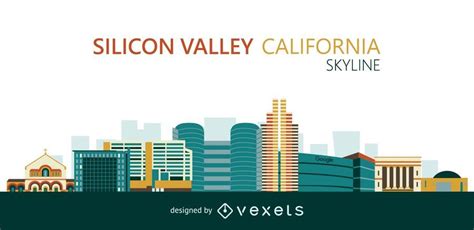 Colorful Silicon Valley skyline vector with major landmarks and ...