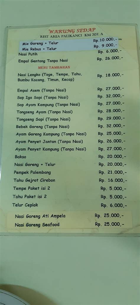 Menu at Empal Gentong restaurant, Cirebon, 6HF6+XPC