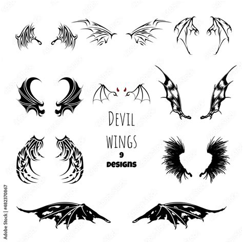 Devil wings tattoo. Demon isolated stencil. Black gothic drawing. Dark ...