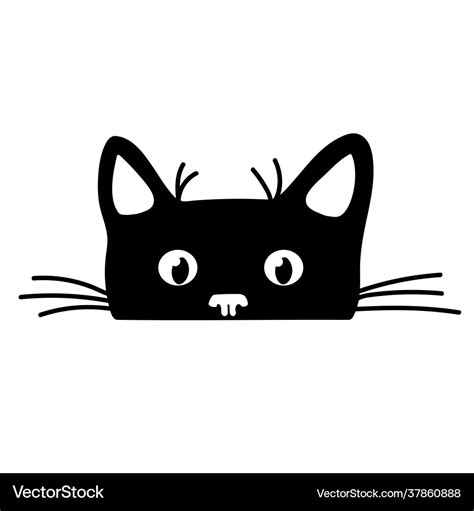 Cute black cat face peeking silhouette Royalty Free Vector