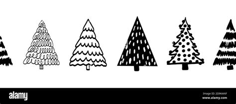 Tree border black on white seamless vector border. Monochrome Christmas ...