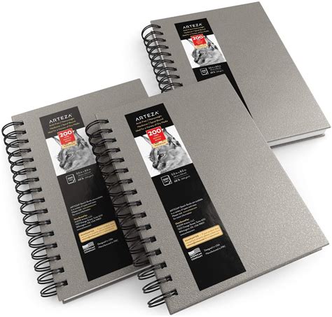 Arteza Sketchbook, Spiral-Bound Hardcover, Gray, 5.5x8.5", 200 Pages of ...