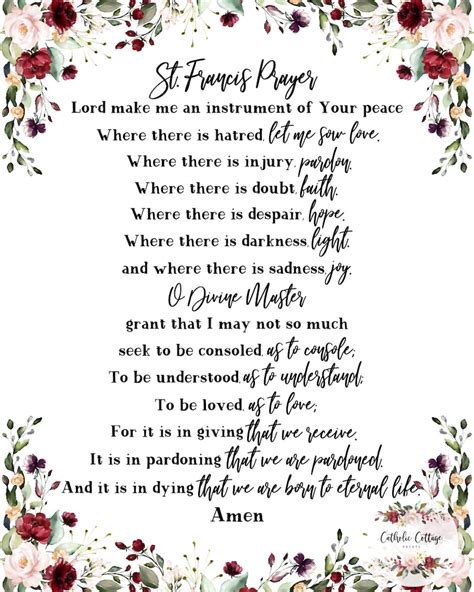 St. Francis Prayer Catholic Prayer Digital Printable - Etsy