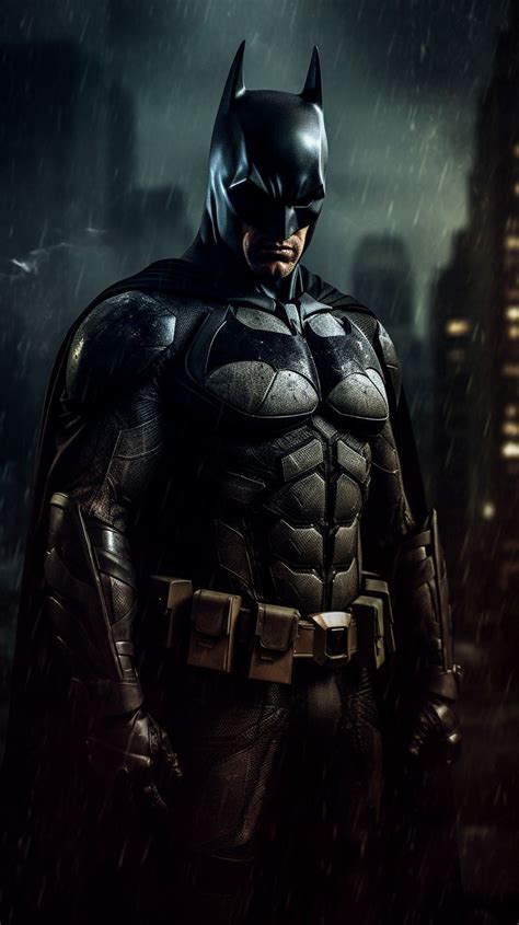 the dark knight batman standing in the rain