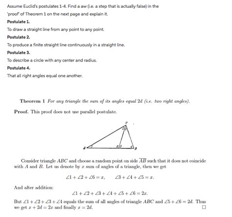 Solved Assume Euclid's postulates 1-4. Find a aw (i.e. a | Chegg.com