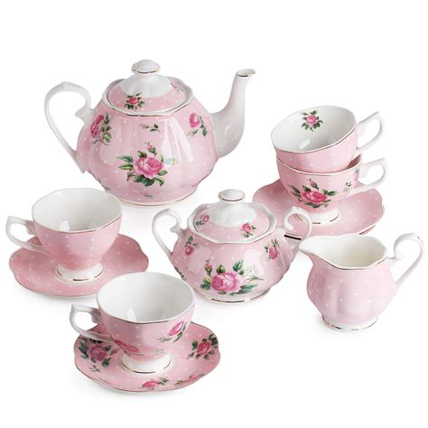 BTaT- Floral Tea Set, Tea cups (8oz), Tea Pot (38oz), Creamer and Sugar ...