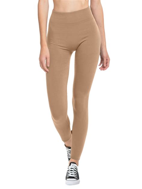 Women & Plus Seamless High Waist Fleece Lined Warm Leggings (Beige ...