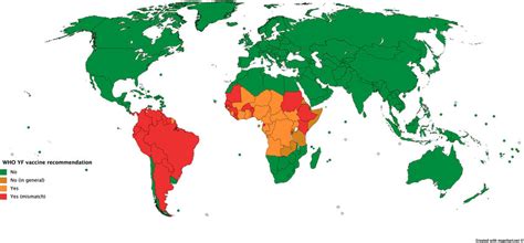 Map of WHO yellow fever vaccine recommendations showing 24 cases in ...