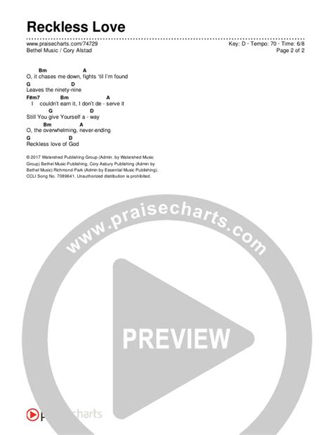 Reckless Love Chords PDF (Bethel Music / Cory Asbury) - PraiseCharts