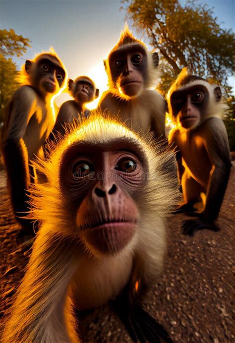 A Flock of Monkeys Take a Selfie. AI Generated Stock Illustration ...