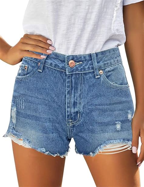 Buy Uqnaivs Women's Casual Mid Rise Denim Hot Short Distressed Stretchy ...