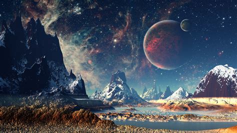 Mountains Stars Space Planets Digital Art Artwork 4k, HD Artist, 4k ...