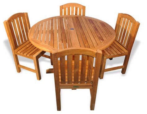 Teak Patio Dining Set, Teak Round Table and 4 Side Chairs - Craftsman ...