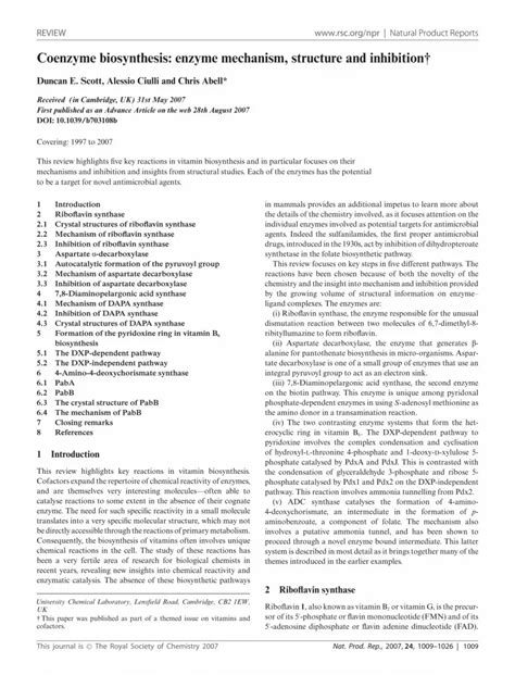 (PDF) Coenzyme biosynthesis: Enzyme mechanism, structure and inhibition ...