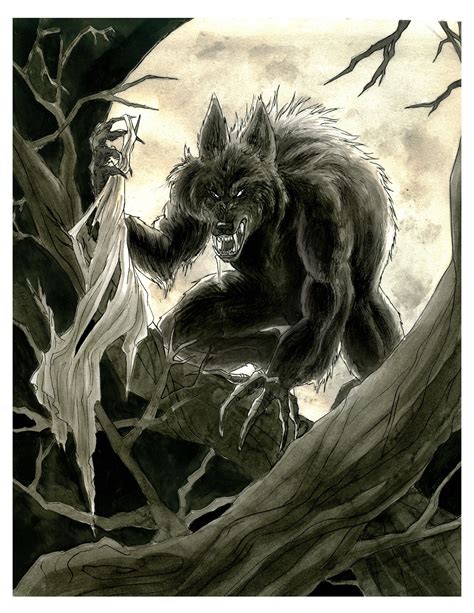 Werewolf Print / Werewolf Art/ Goth Art / Ink Wash / Wall Art | Etsy