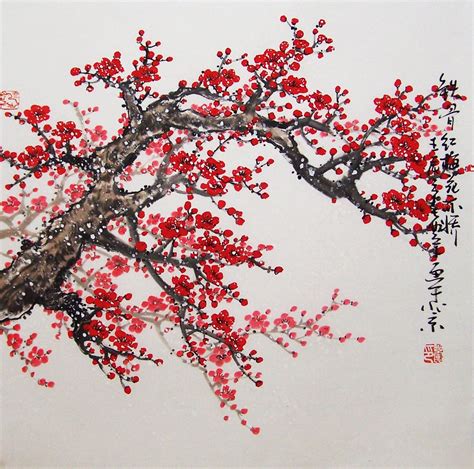 Original painting chinese art -Lovely cherry blossom tree No.15 ...