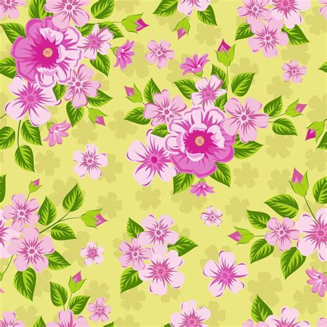 Pink flowers on yellow background. Seamless bright print. 2142330 ...