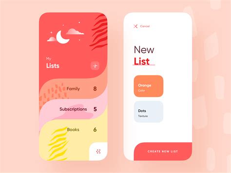 Lists Screen | App design layout, Mobile app design inspiration, App design