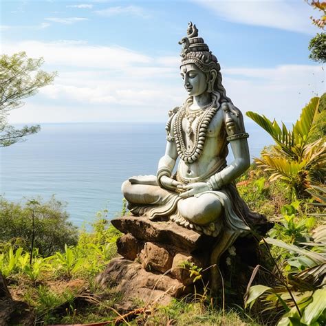 Premium AI Image | A statue of Lord Shiva meditating on a rock in front ...