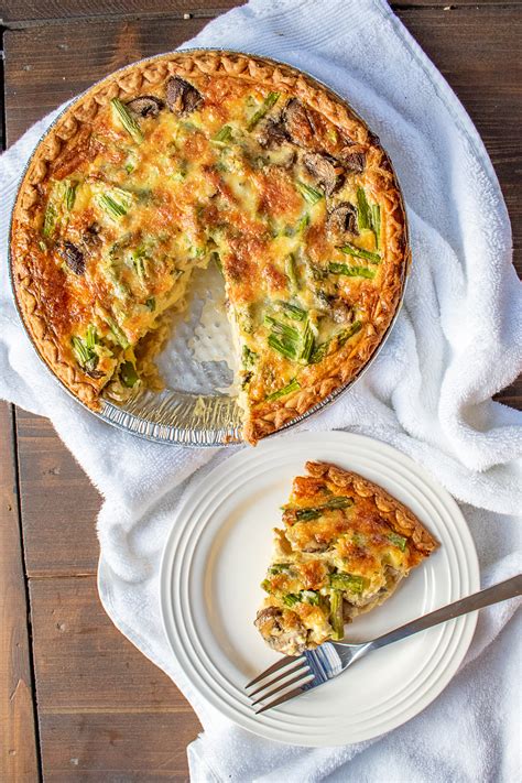 Easy Quiche Recipe with Asparagus, Mushrooms and Cheddar - thekittchen