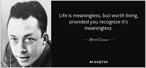 Albert Camus quote: Life is meaningless, but worth living, provided you ...