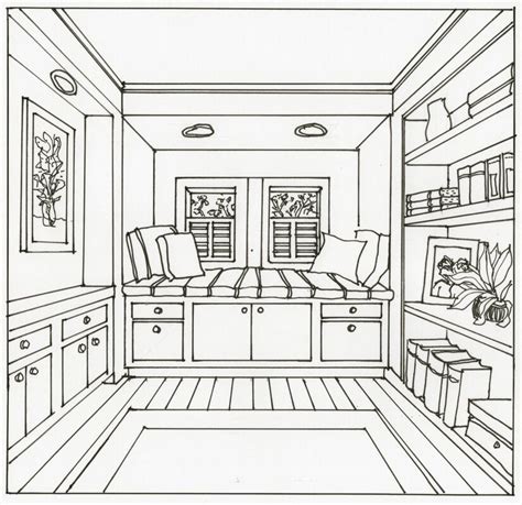 One Point Perspective Drawing Interior